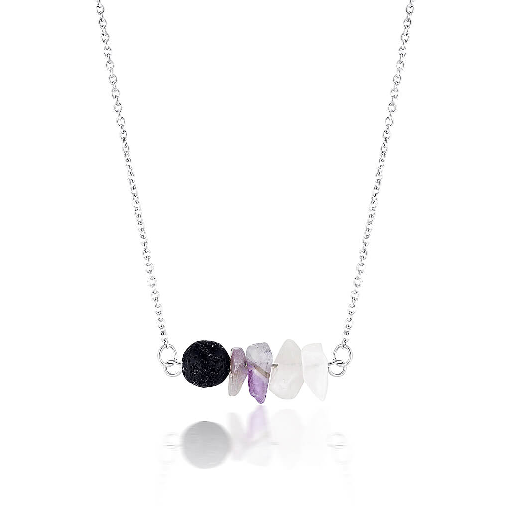 Amethyst, rose quartz and lava stone essential oil diffusing necklace.  aromatherapy jewellery